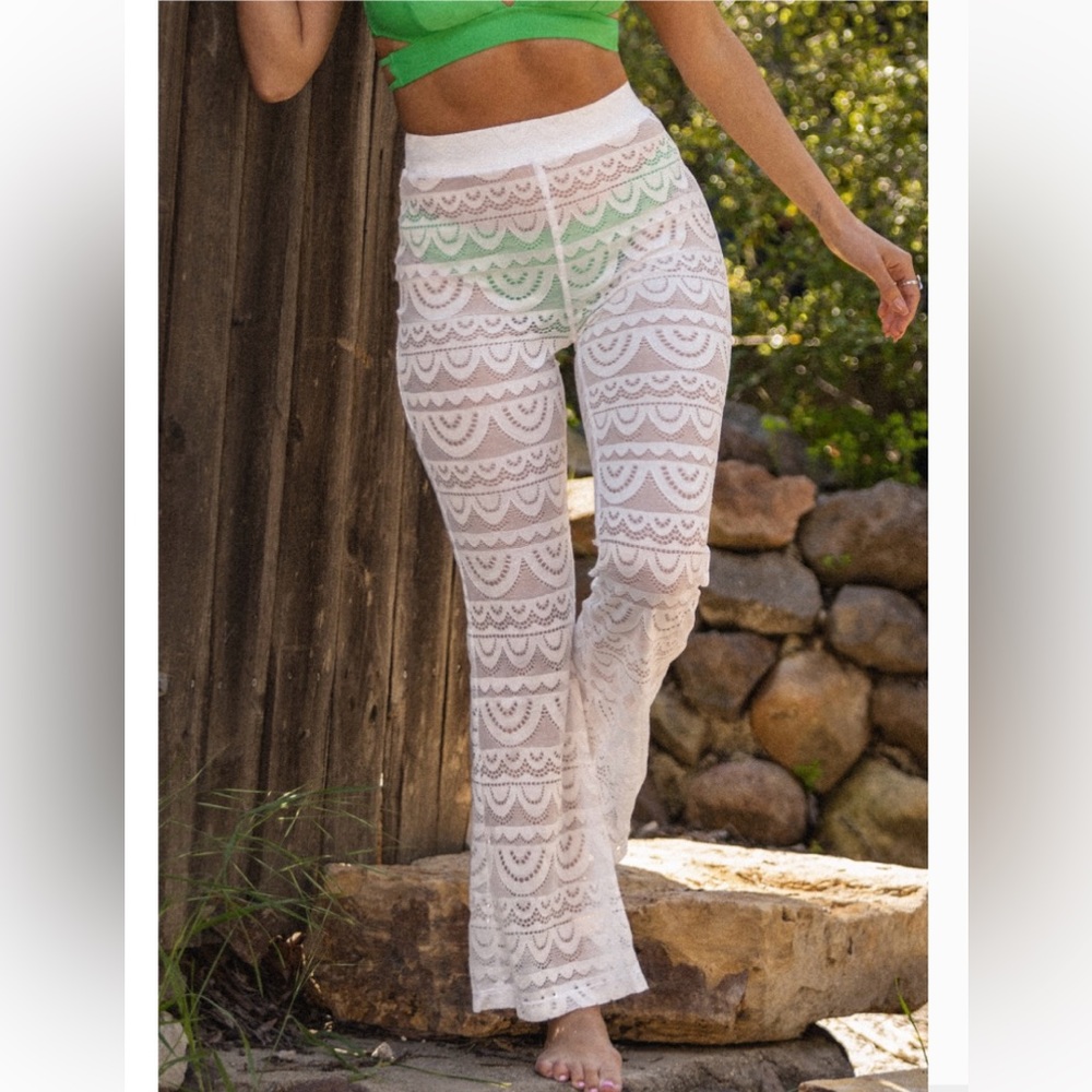 NEW Cupshe Pearl Lace Cover-Up Flare Pants - XL/White